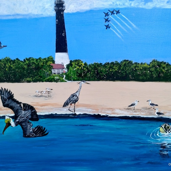 Large Acrylic painting " Sea Life and Pensacola Naval Lighthouse" - Picture 2 of 2